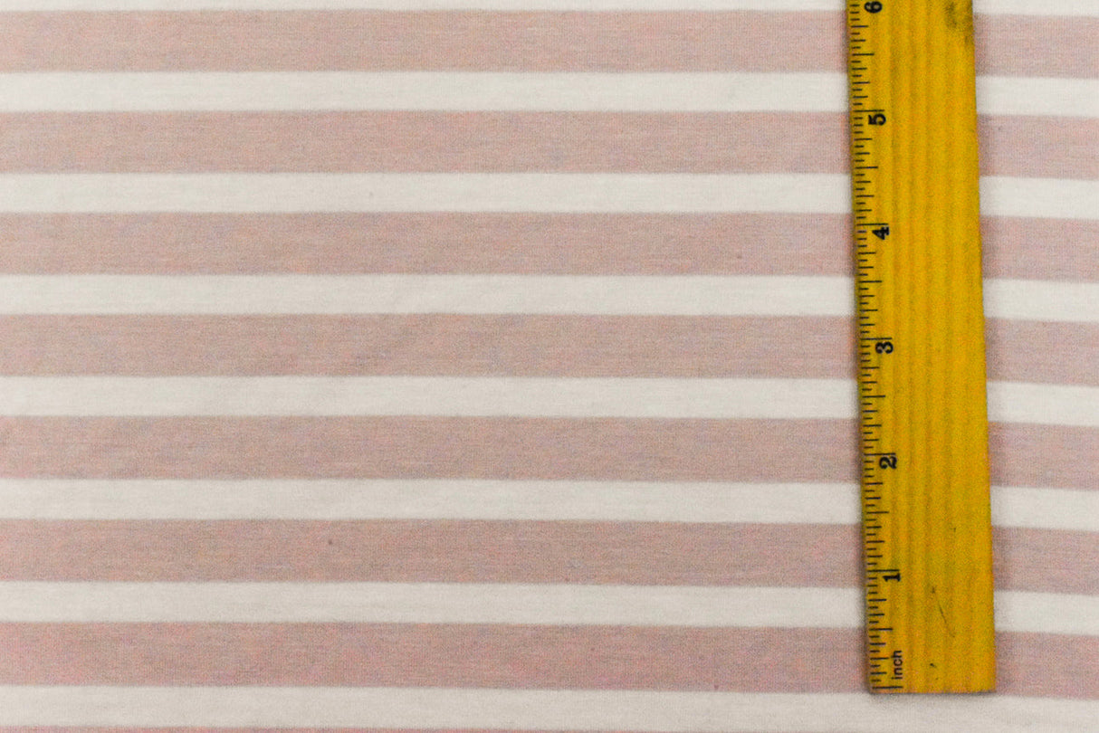 ব্লাউজ এবং পোশাকের জন্য ১ গজ বেবি পিঙ্ক আইভরি স্ট্রাইপ স্প্যানডেক্স রেয়ন মডেল জার্সি নিট ফ্যাব্রিক ৫৮ ইঞ্চি প্রস্থ