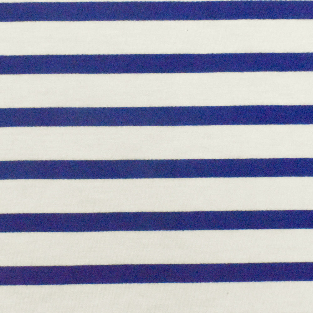 1 Yard Modern Blue Ivory Stripe Spandex Rayon Modal Jersey Knit Fabric For Blouses And Activewear 58 Inches Width