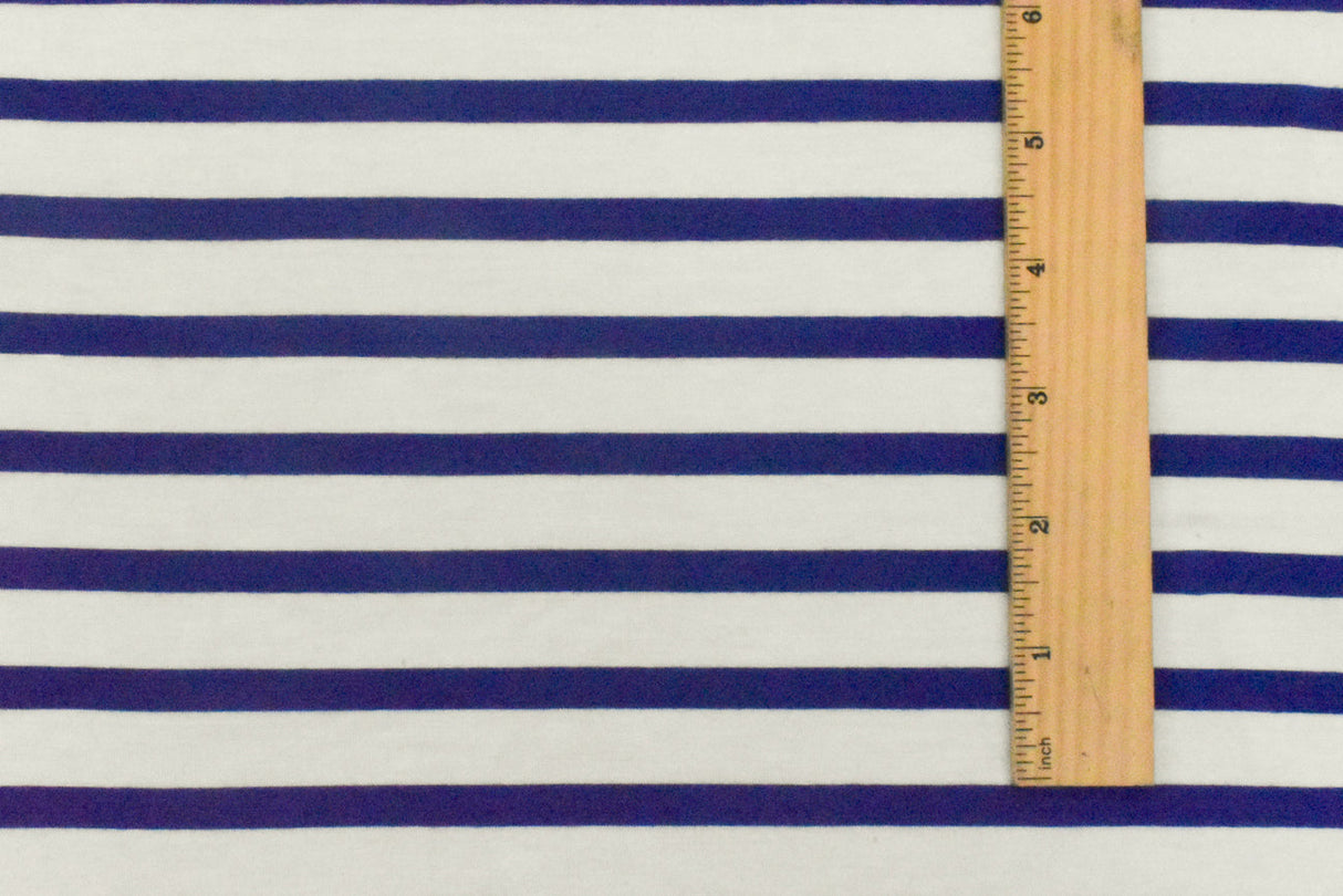 1 Yard Modern Blue Ivory Stripe Spandex Rayon Modal Jersey Knit Fabric For Blouses And Activewear 58 Inches Width