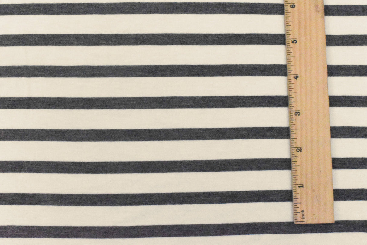 1 Yard Charcoal Gray Ivory Stripe Spandex Rayon Modal Jersey Knit Fabric For Dresses And Blouses 58 Inches Width