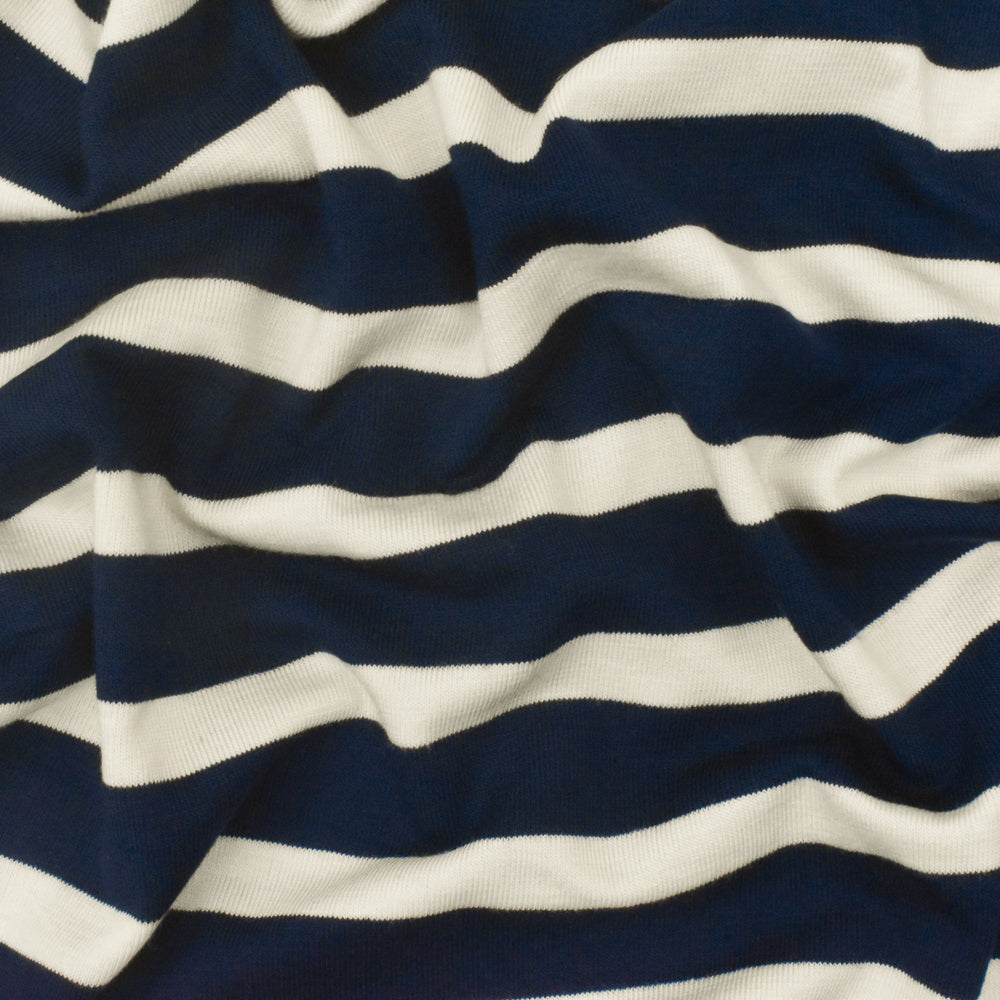 1 Yard Dark Navy Ivory Stripe Spandex Rayon Modal Jersey Knit Fabric For Blouses And Dresses 59 Inches Width