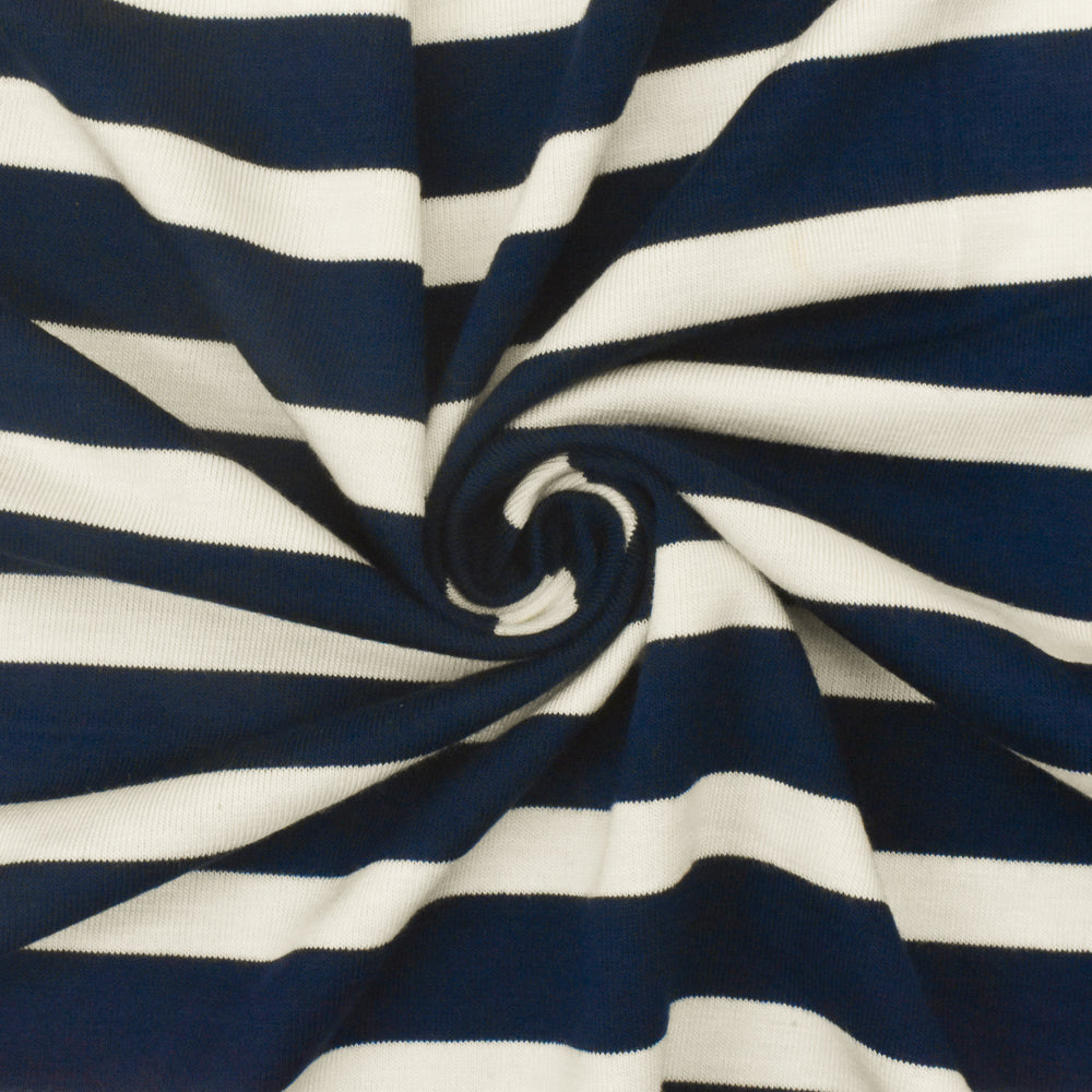 1 Yard Dark Navy Ivory Stripe Spandex Rayon Modal Jersey Knit Fabric For Blouses And Dresses 59 Inches Width