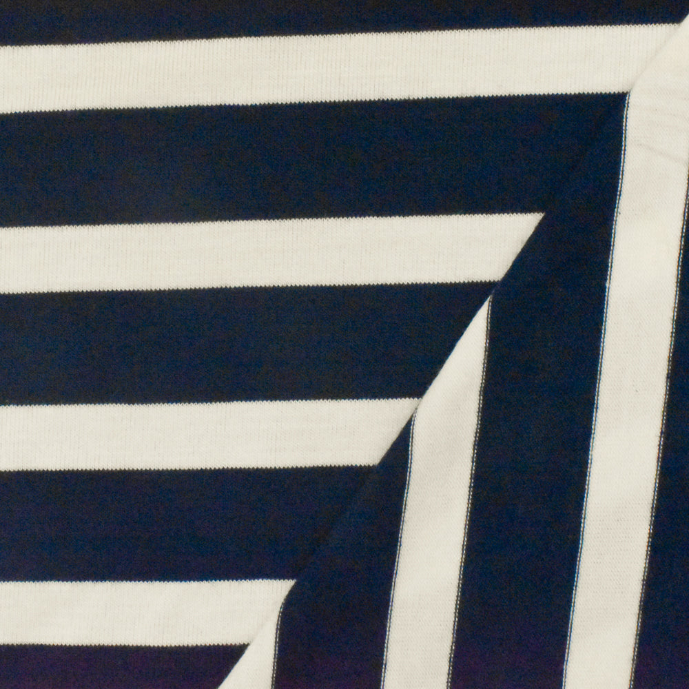 1 Yard Dark Navy Ivory Stripe Spandex Rayon Modal Jersey Knit Fabric For Blouses And Dresses 59 Inches Width