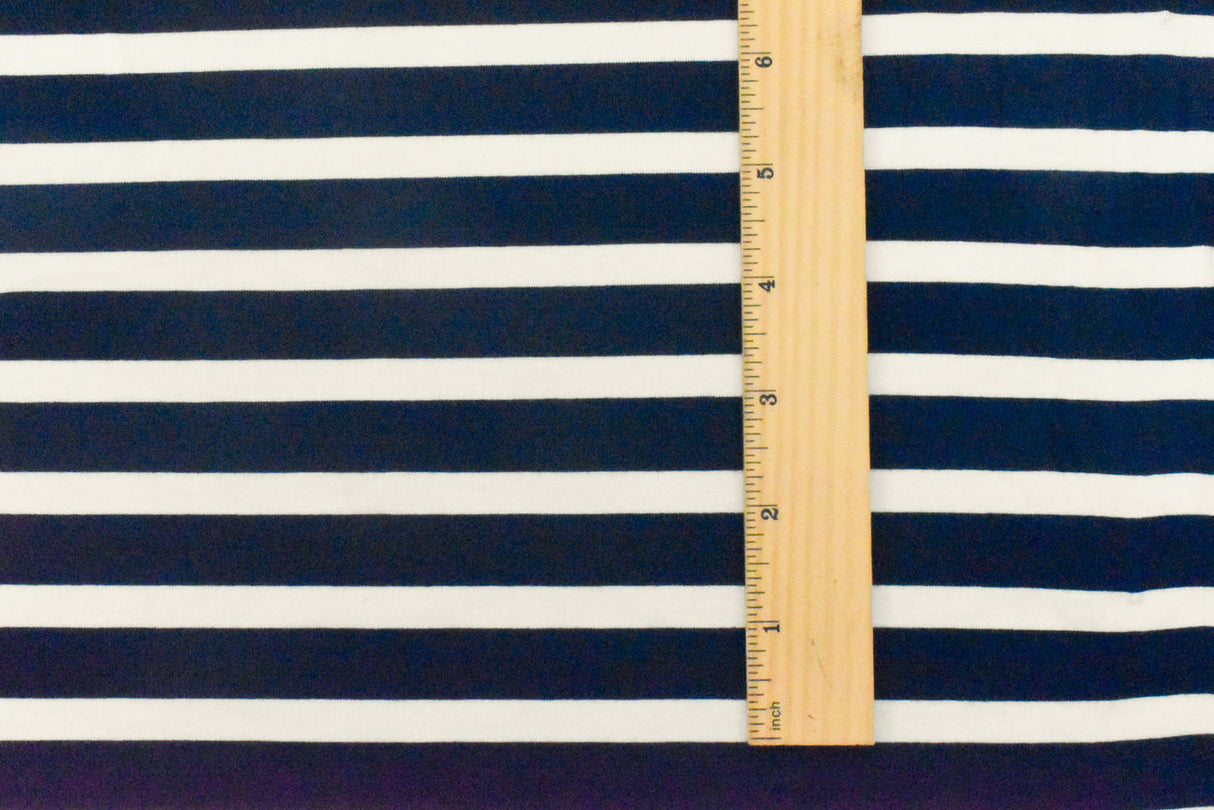1 Yard Dark Navy Ivory Stripe Spandex Rayon Modal Jersey Knit Fabric For Blouses And Dresses 59 Inches Width