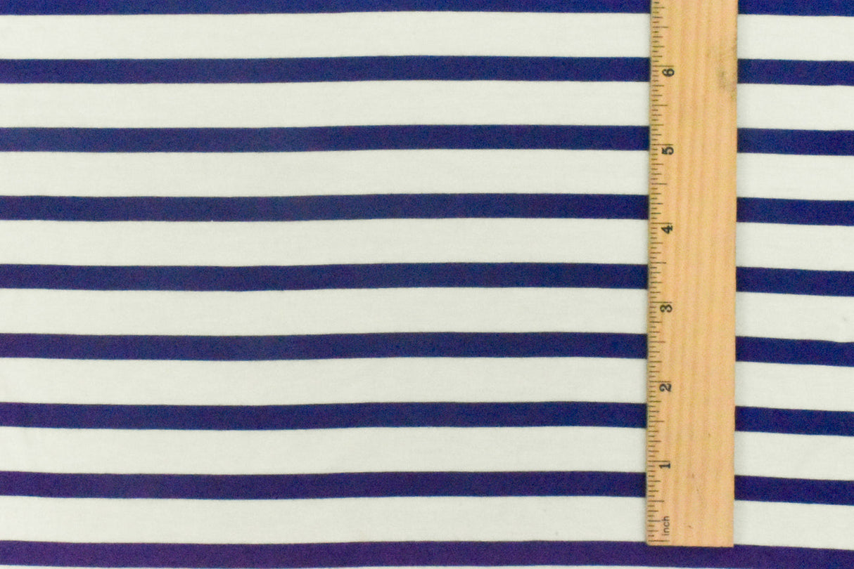 1 Yard Diamond Blue Ivory Stripe Spandex Rayon Modal Jersey Knit Fabric For Dresses And Activewear 58 Inches Width