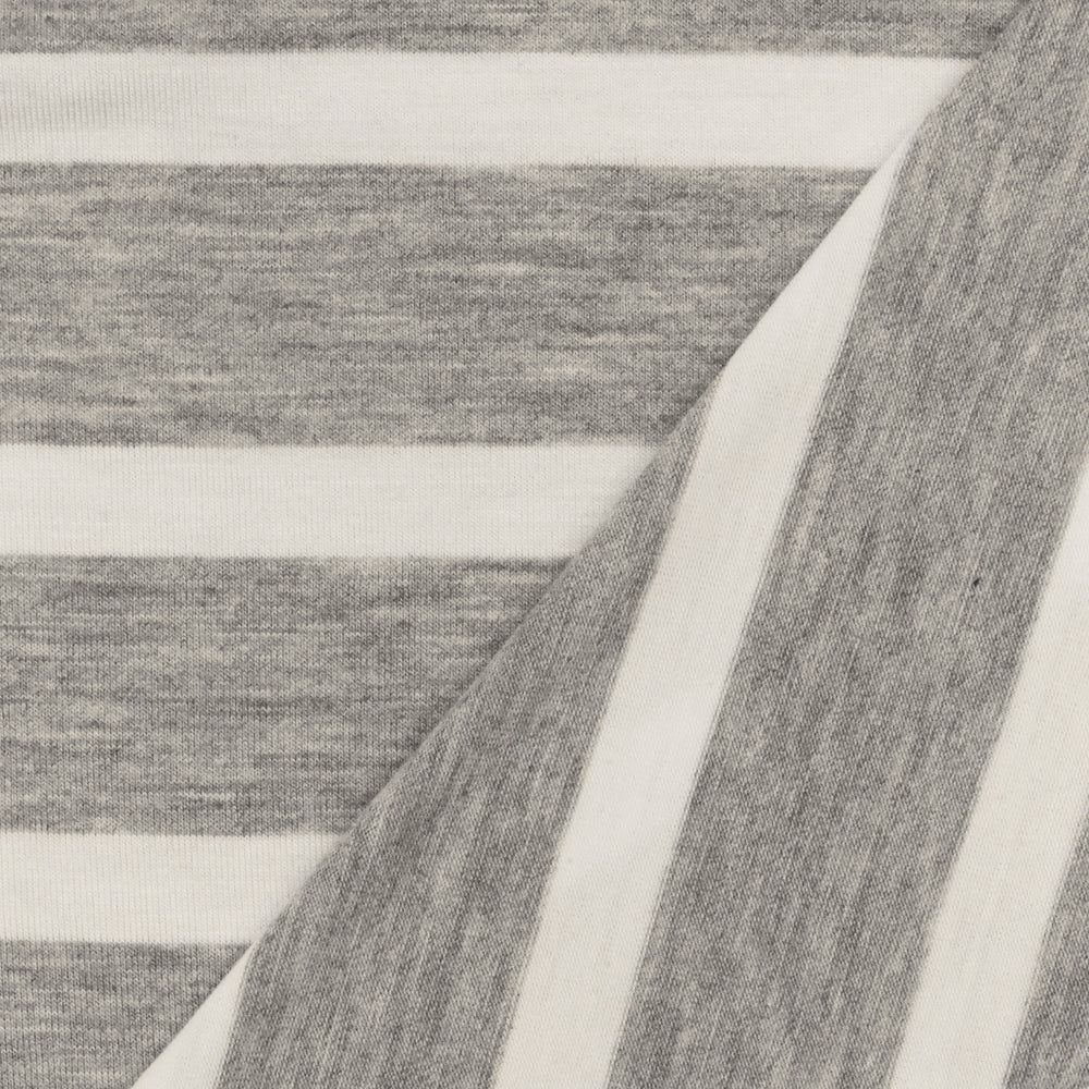 ১ গজ হিদার গ্রে আইভরি স্ট্রাইপ স্প্যানডেক্স রেয়ন মডেল জার্সি নিট ফ্যাব্রিক ব্লাউজ এবং ড্রেসের জন্য ৫৯ ইঞ্চি প্রস্থ