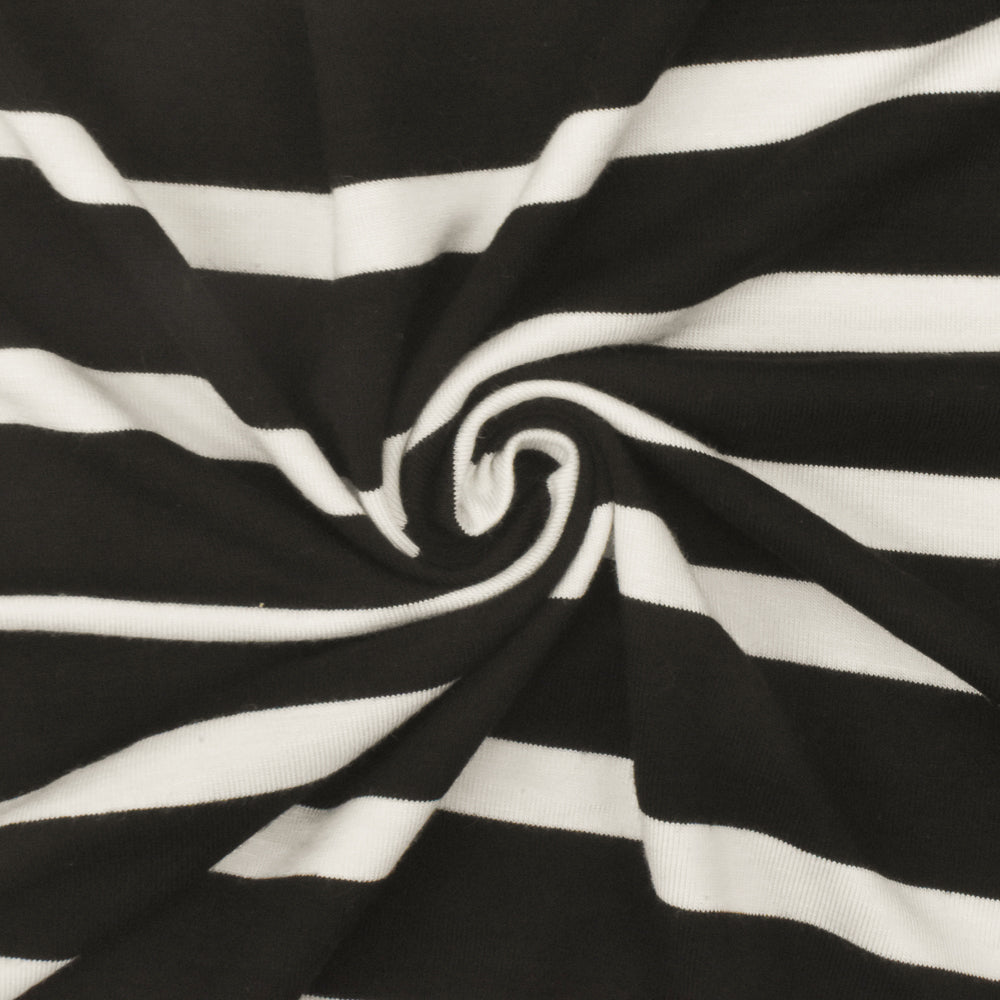 1 Yard Black Ivory Stripe Spandex Rayon Modal Jersey Knit Fabric For Blouses And Dresses 59 Inches Width