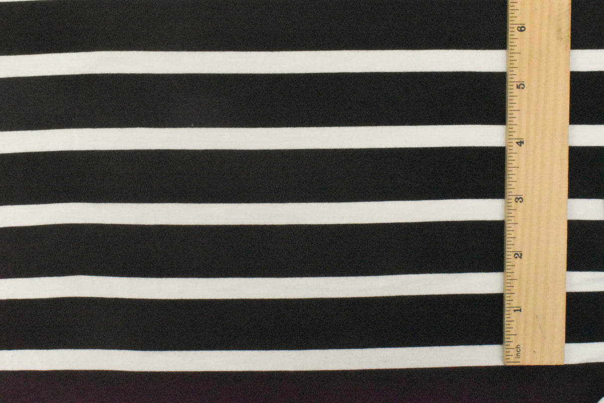 1 Yard Black Ivory Stripe Spandex Rayon Modal Jersey Knit Fabric For Blouses And Dresses 59 Inches Width