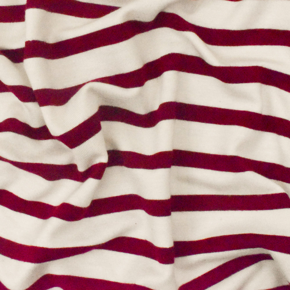 1 Yard Wine Red Ivory Stripe Spandex Rayon Modal Jersey Knit Fabric For Dresses And Blouses 58 Inches Width