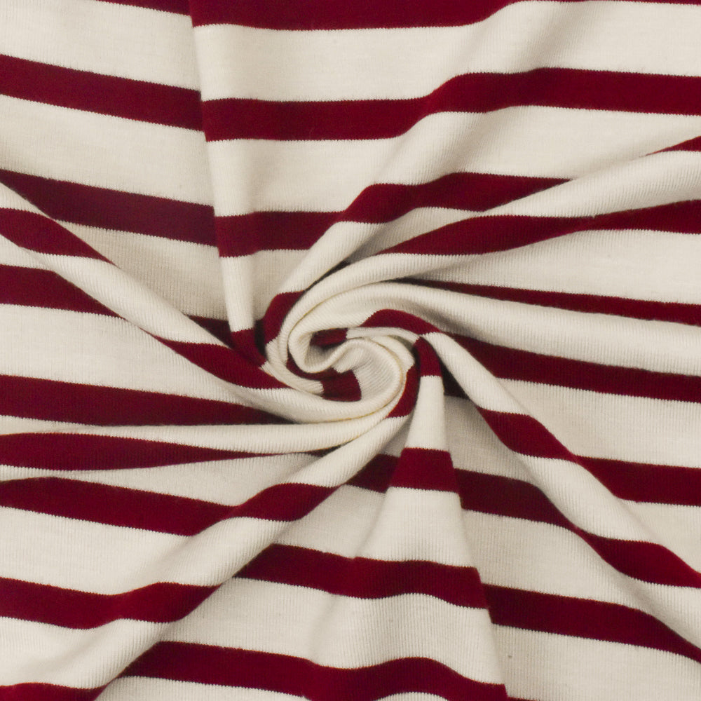 1 Yard Wine Red Ivory Stripe Spandex Rayon Modal Jersey Knit Fabric For Dresses And Blouses 58 Inches Width