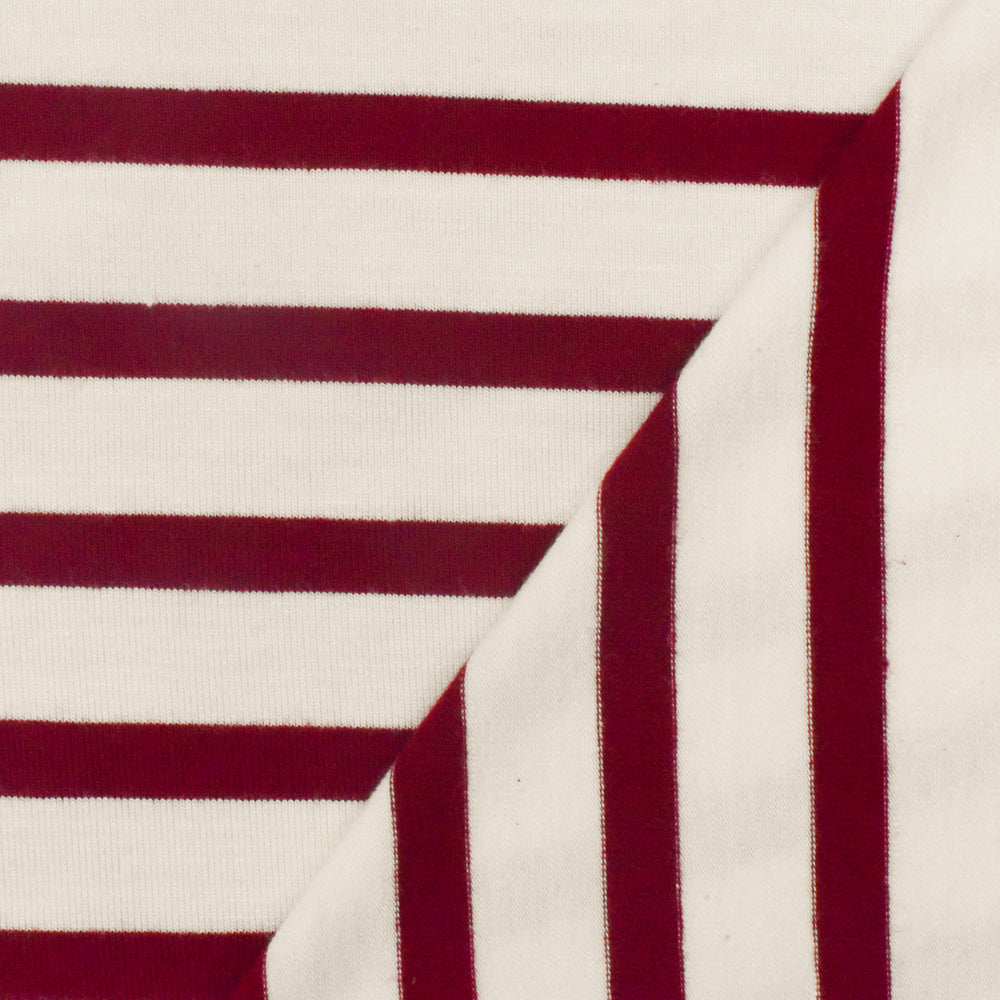 1 Yard Wine Red Ivory Stripe Spandex Rayon Modal Jersey Knit Fabric For Dresses And Blouses 58 Inches Width