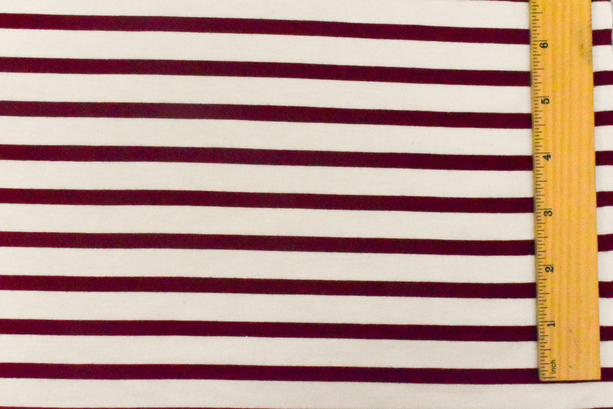 1 Yard Wine Red Ivory Stripe Spandex Rayon Modal Jersey Knit Fabric For Dresses And Blouses 58 Inches Width