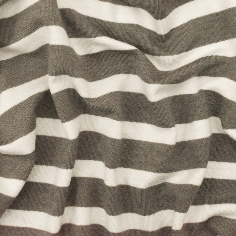 1 Yard Taupe Gray Ivory Stripe Spandex Rayon Modal Jersey Knit Fabric For Dresses And Blouses 58 Inches Width