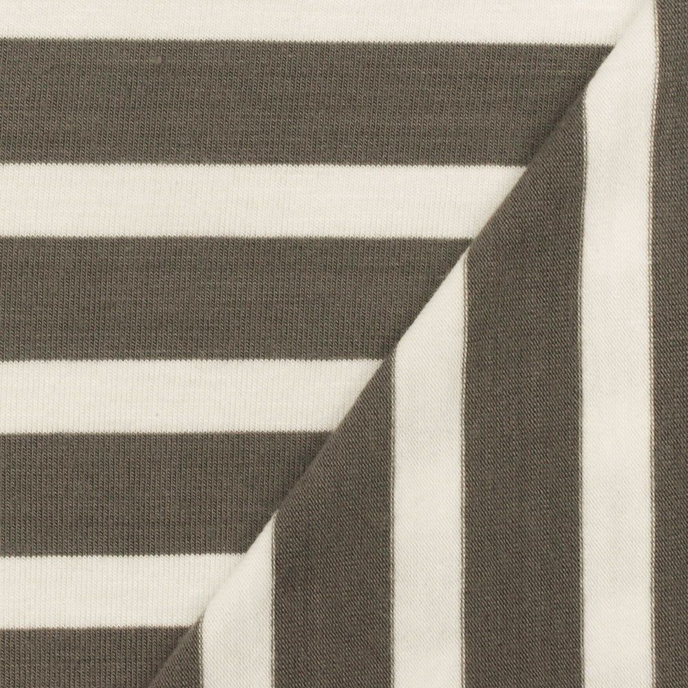 1 Yard Taupe Gray Ivory Stripe Spandex Rayon Modal Jersey Knit Fabric For Dresses And Blouses 58 Inches Width