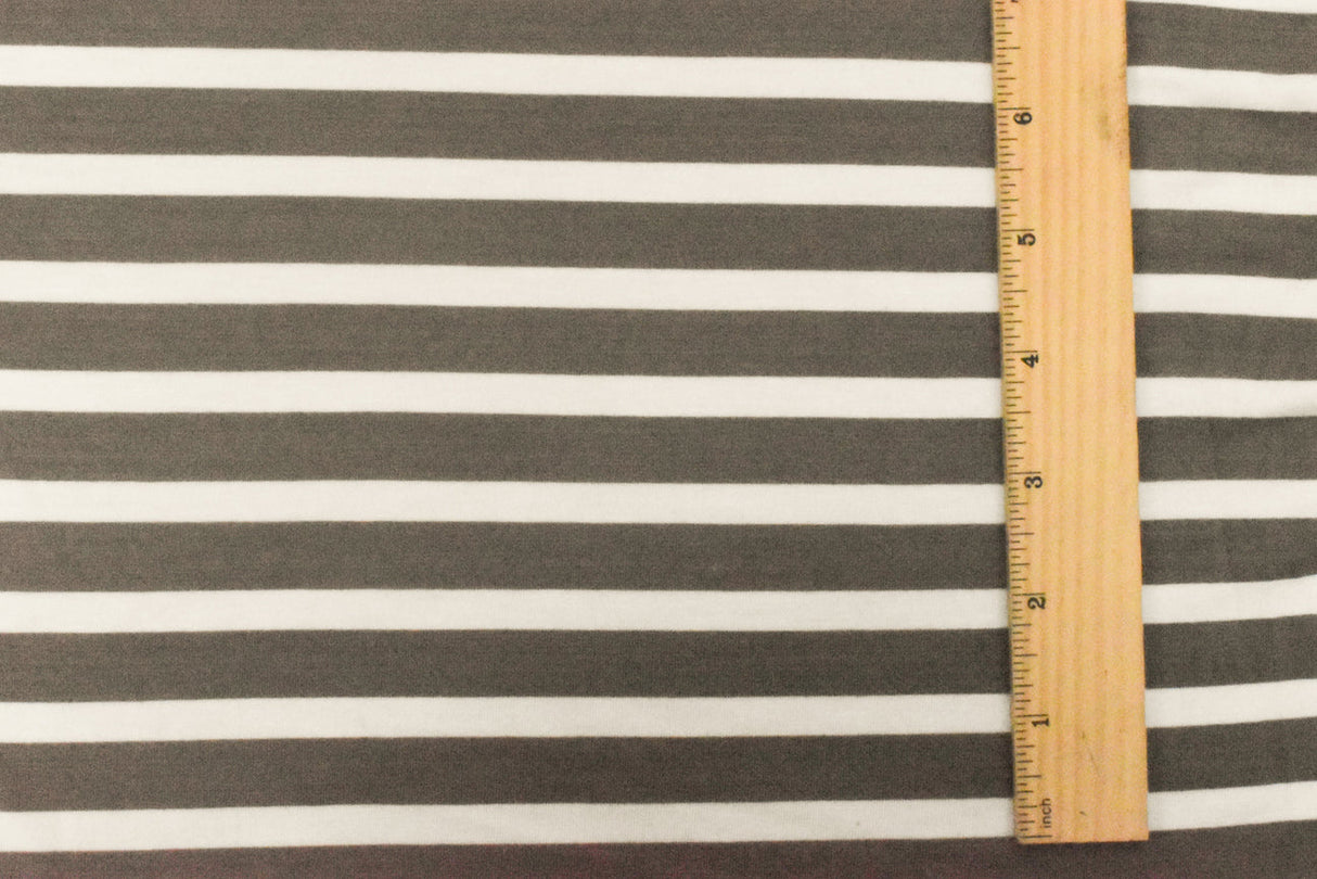 1 Yard Taupe Gray Ivory Stripe Spandex Rayon Modal Jersey Knit Fabric For Dresses And Blouses 58 Inches Width