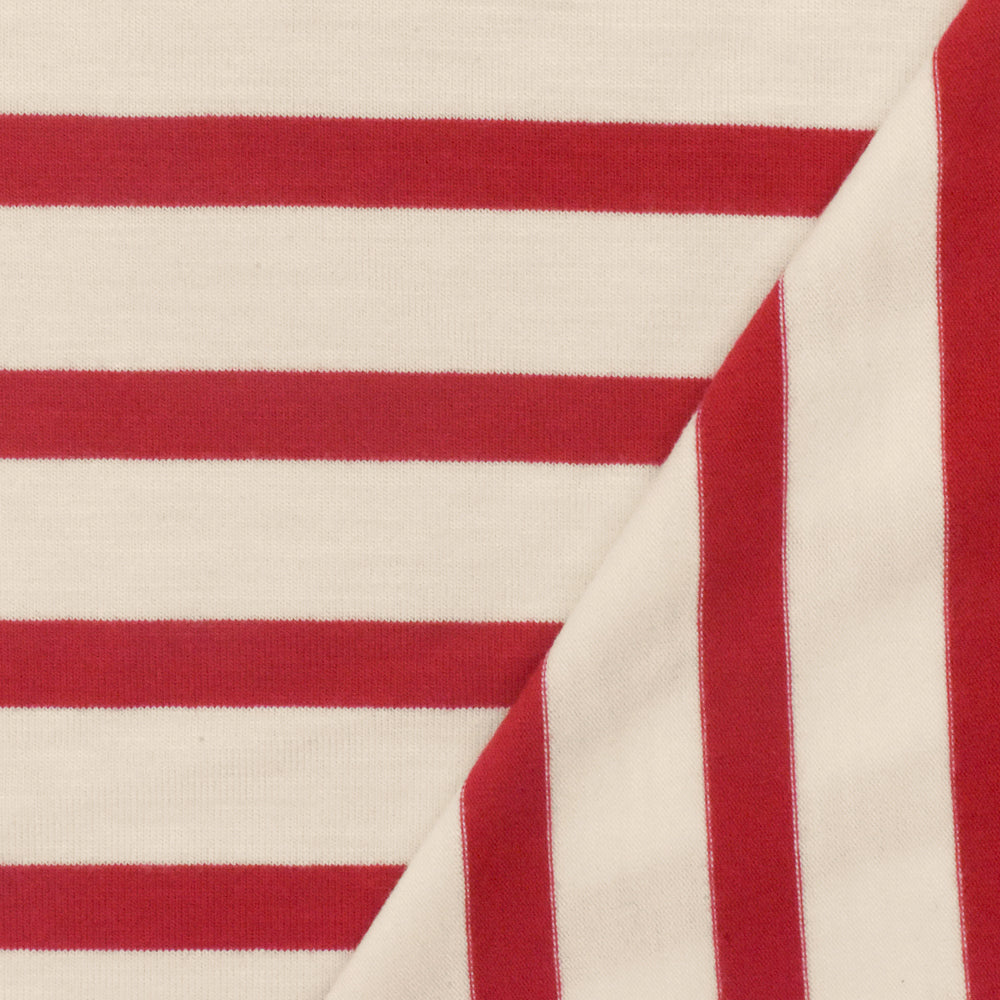 1 Yard Super Red Ivory Stripe Spandex Rayon Modal Jersey Knit Fabric For Activewear And Blouses 58 Inches Width