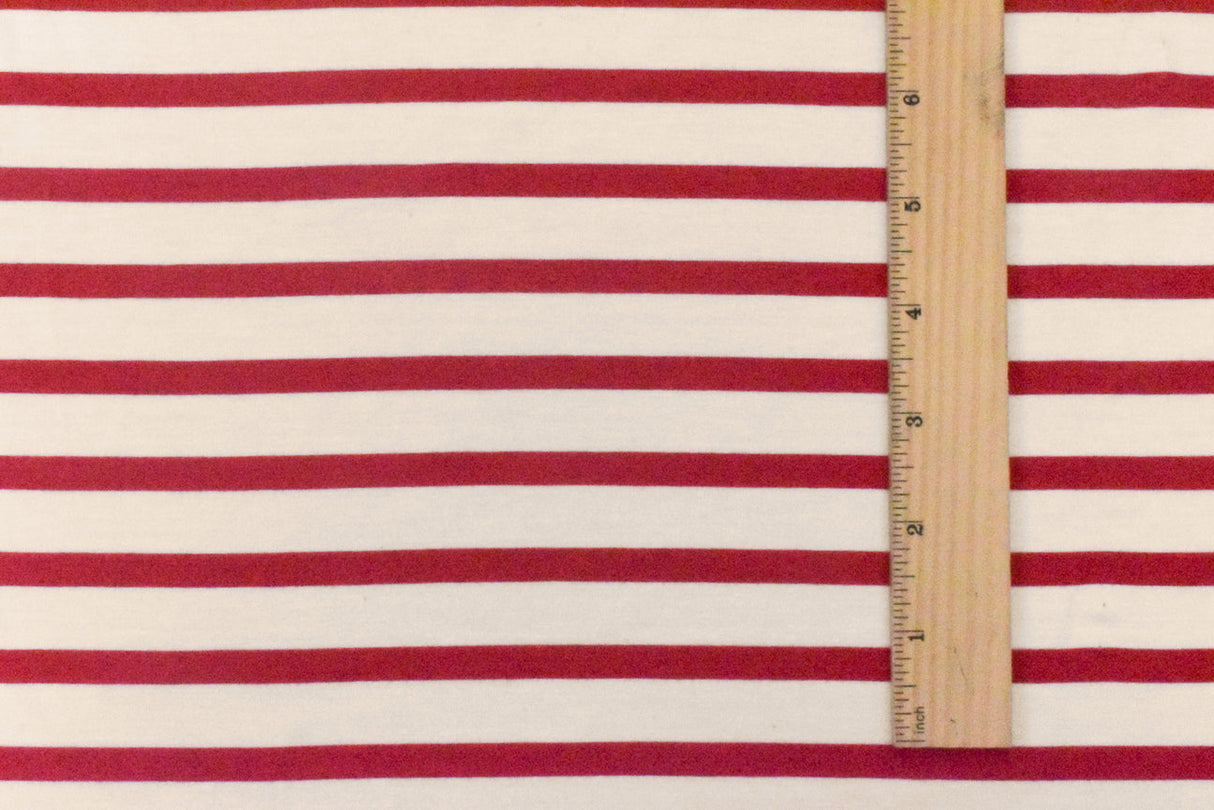 1 Yard Super Red Ivory Stripe Spandex Rayon Modal Jersey Knit Fabric For Activewear And Blouses 58 Inches Width
