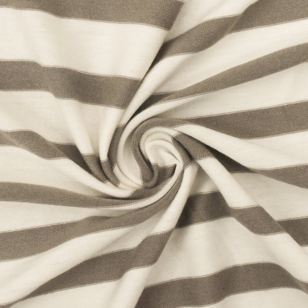 1 Yard Soft Taupe Brown Ivory Stripe Spandex Rayon Modal Jersey Knit Fabric For Blouses And Dresses 59 Inches Width