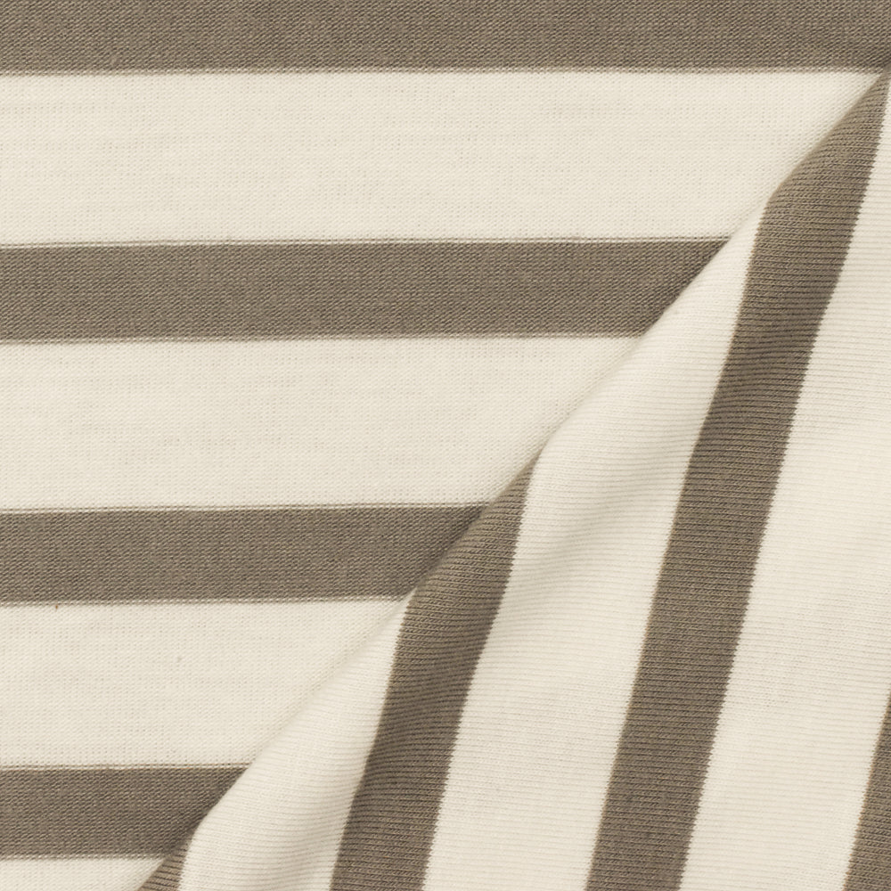 1 Yard Soft Taupe Brown Ivory Stripe Spandex Rayon Modal Jersey Knit Fabric For Blouses And Dresses 59 Inches Width