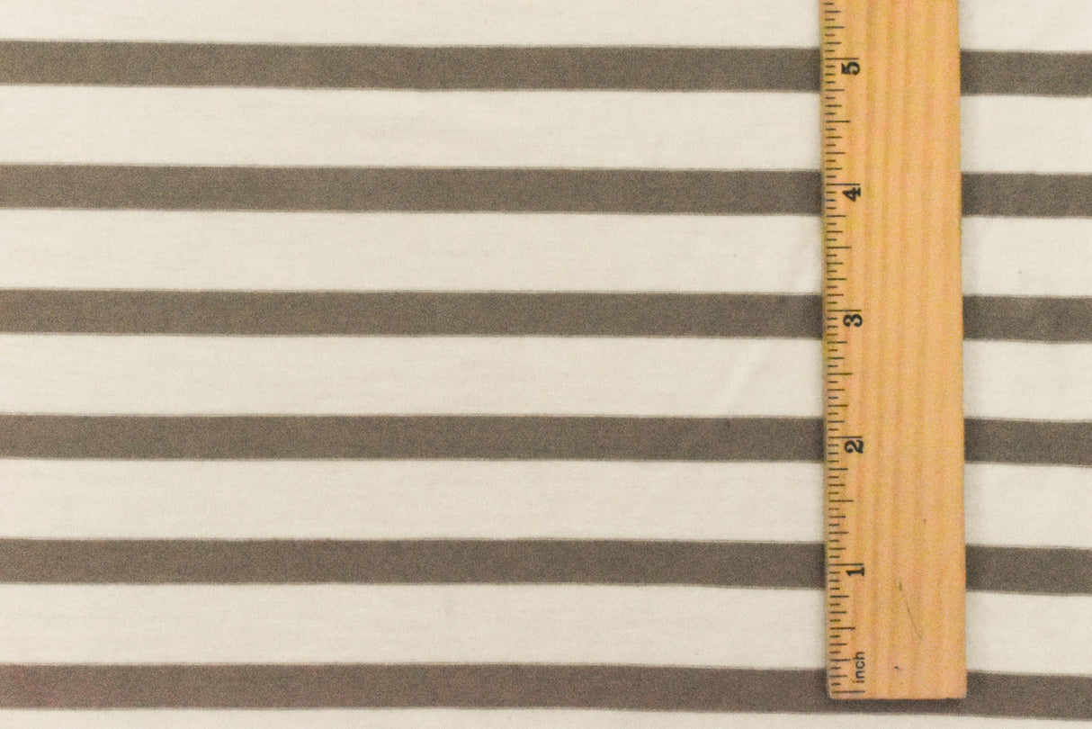1 Yard Soft Taupe Brown Ivory Stripe Spandex Rayon Modal Jersey Knit Fabric For Blouses And Dresses 59 Inches Width