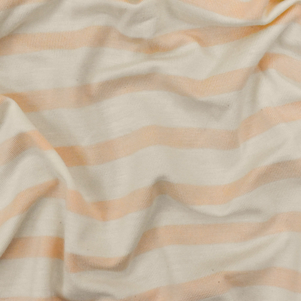 1 Yard Bright Peach Orange Ivory Stripe Spandex Rayon Modal Jersey Knit Fabric For Dresses And Blouses 59 Inches Width