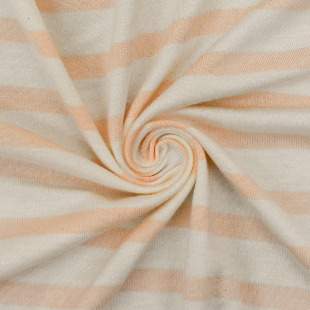1 Yard Bright Peach Orange Ivory Stripe Spandex Rayon Modal Jersey Knit Fabric For Dresses And Blouses 59 Inches Width