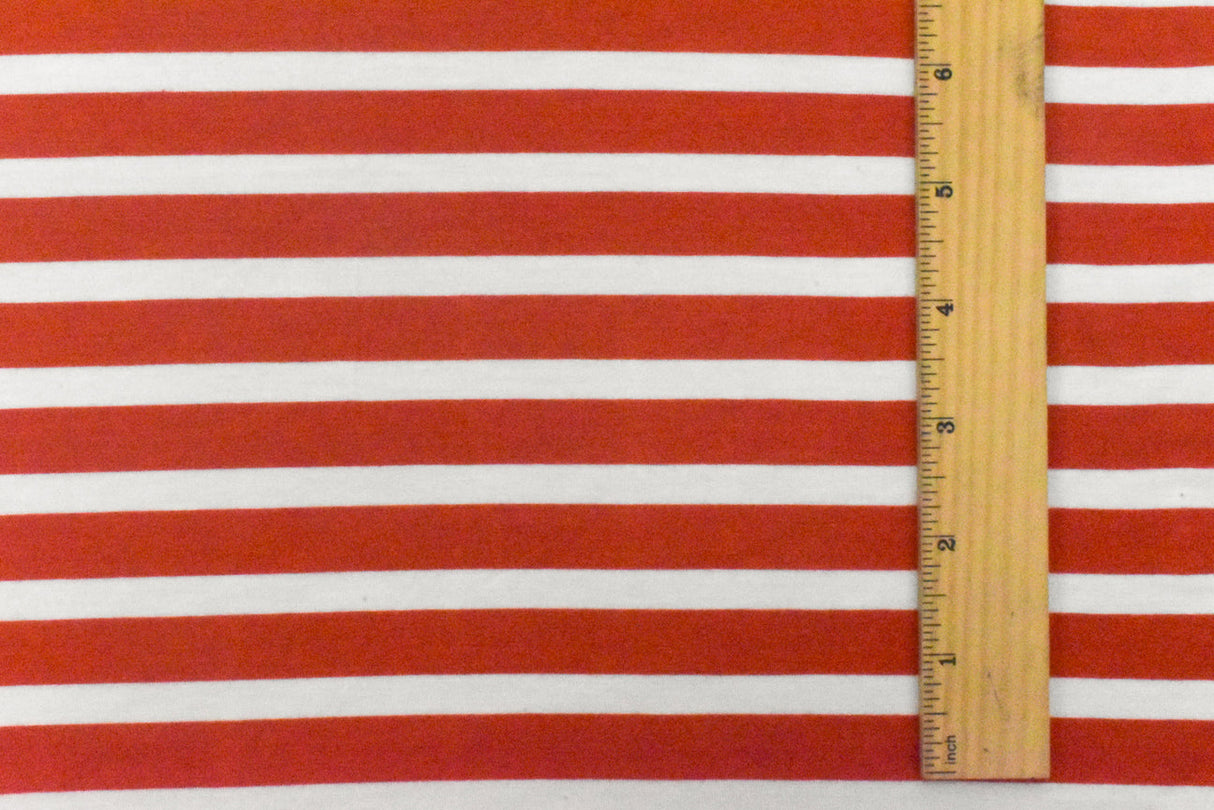 1 Yard Orange Red Ivory Stripe Spandex Rayon Modal Jersey Knit Fabric For Blouses And Activewear 58 Inches Width