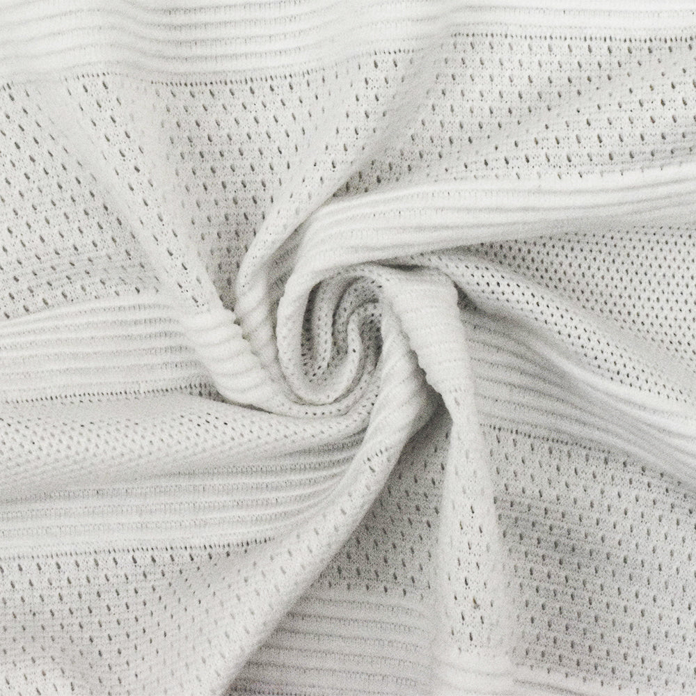 1 Yard White Stripe Poly Spandex Athletic Mesh Knit Fabric For Dancewear And Activewear 58 Inches Width