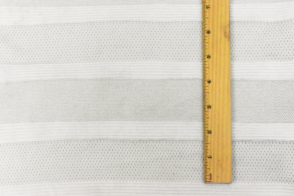 1 Yard White Stripe Poly Spandex Athletic Mesh Knit Fabric For Dancewear And Activewear 58 Inches Width