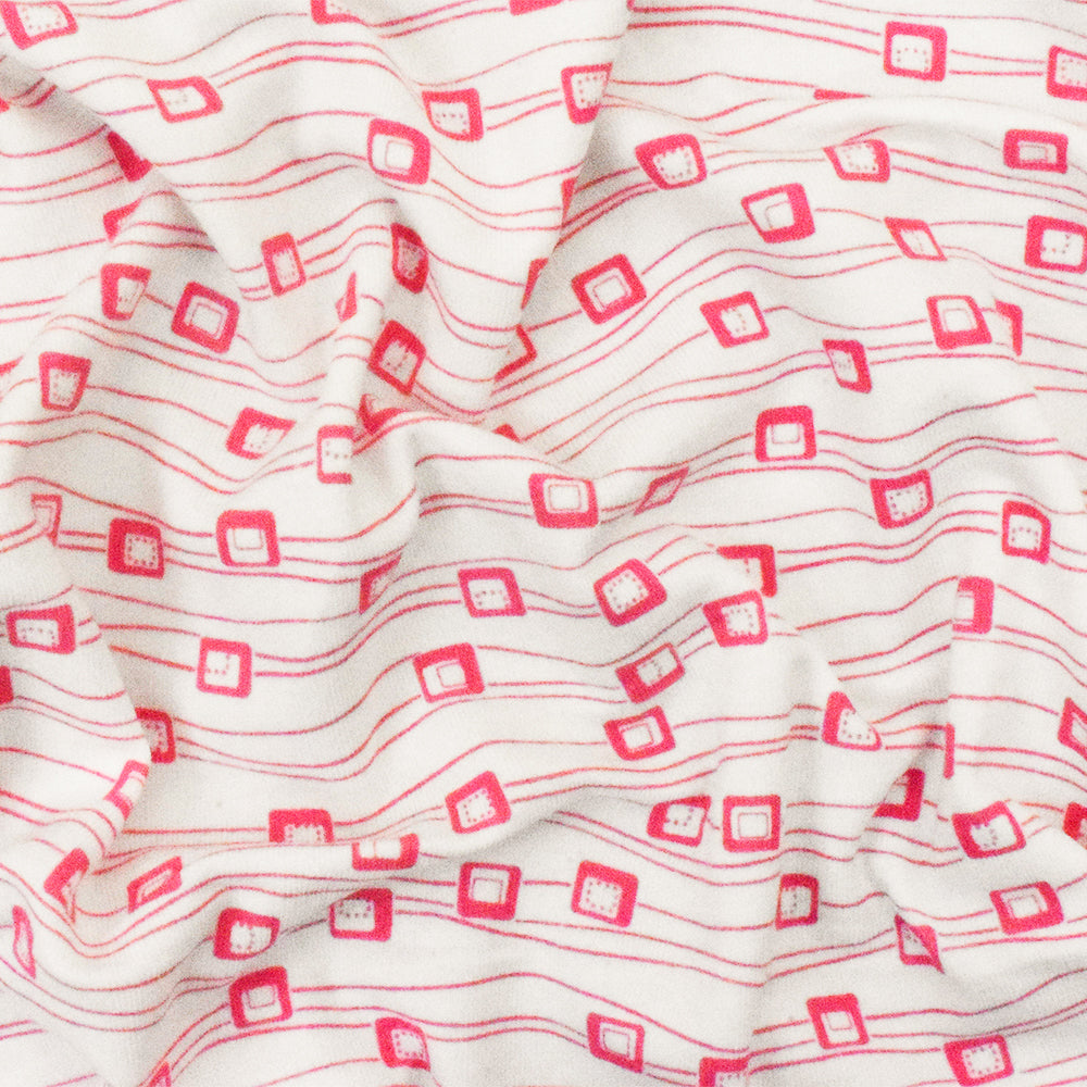 1 Yard White Pink Abstract Print Stretch Cotton Jersey Knit Fabric 59 Inches Width