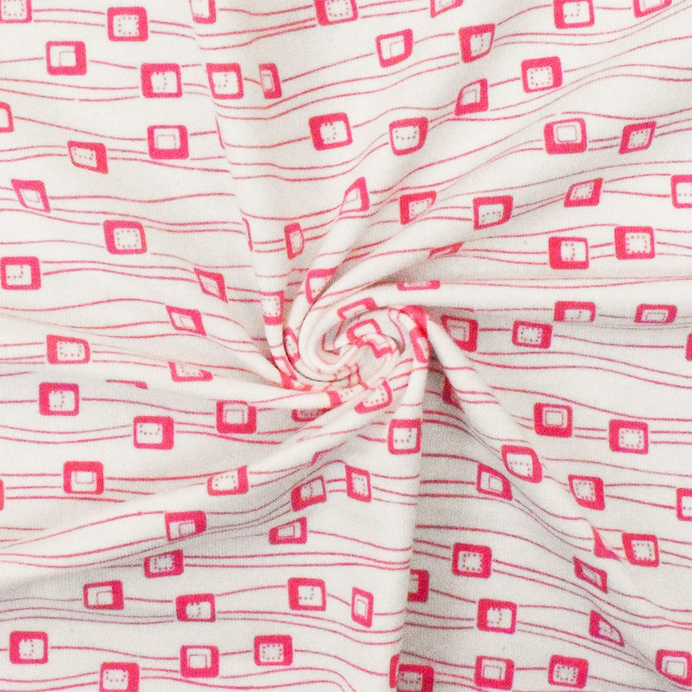 1 Yard White Pink Abstract Print Stretch Cotton Jersey Knit Fabric 59 Inches Width