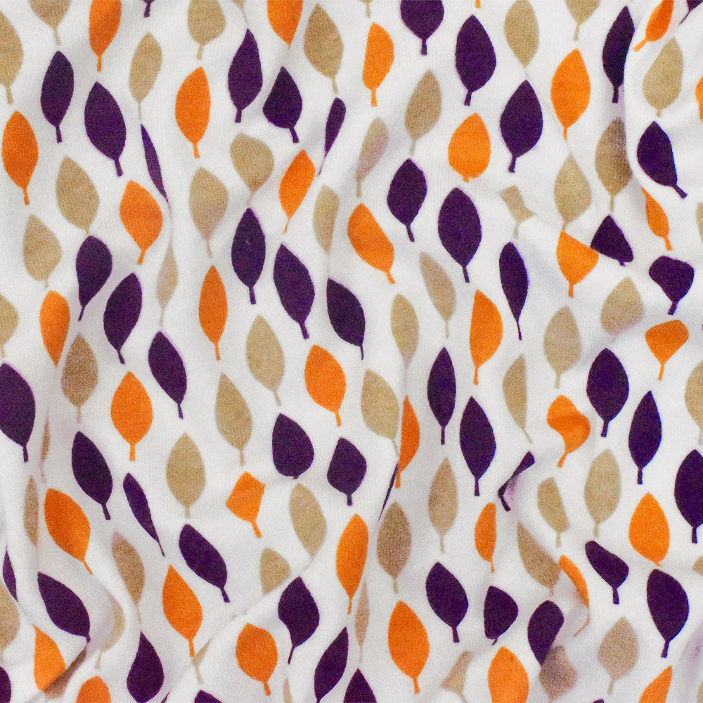 1 Yard White Purple Multi Leaf Cotton Spandex Jersey Knit Fabric Stretch Soft 59 Inches Width