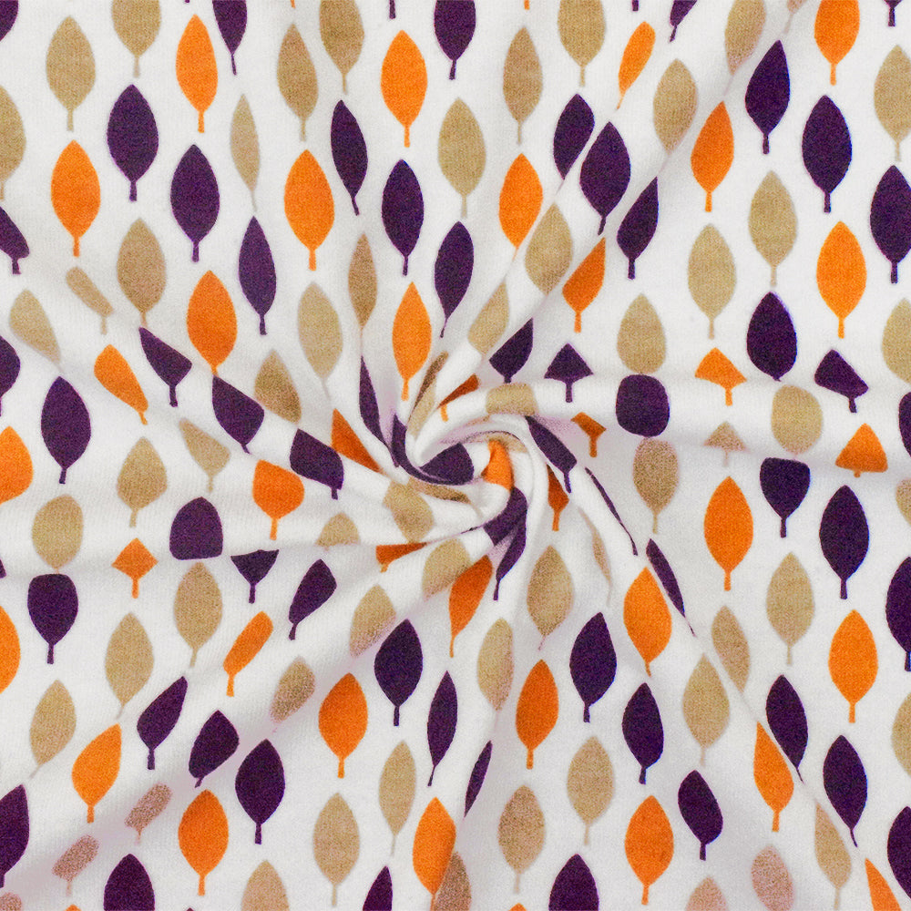 1 Yard White Purple Multi Leaf Cotton Spandex Jersey Knit Fabric Stretch Soft 59 Inches Width