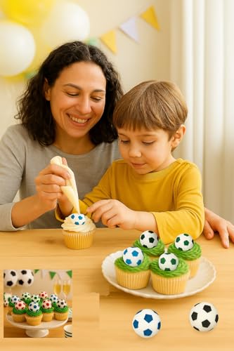 Oasis Supply Edible Soccer Ball Sugar Decorations - 12 Pack | Hand-Painted 1.25" Edible Cake & Cupcake Toppers