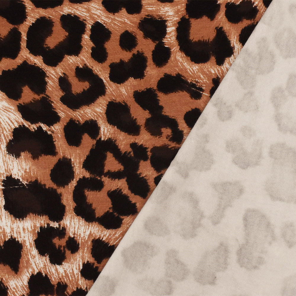 1 Yard Brown Black Multi Cheetah Print Stretch Viscose Spandex Jersey Knit Fabric 57" Width