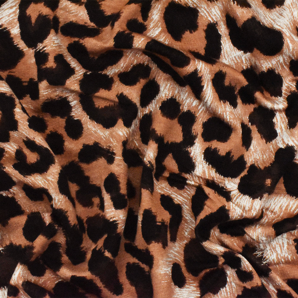 1 Yard Brown Black Multi Cheetah Print Stretch Viscose Spandex Jersey Knit Fabric 57" Width