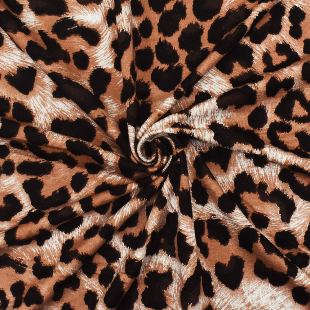 1 Yard Brown Black Multi Cheetah Print Stretch Viscose Spandex Jersey Knit Fabric 57" Width
