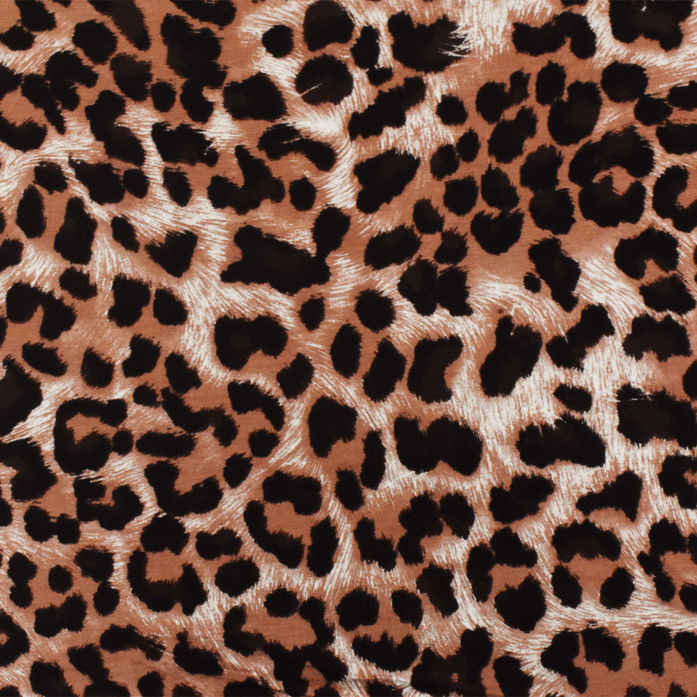 1 Yard Brown Black Multi Cheetah Print Stretch Viscose Spandex Jersey Knit Fabric 57" Width