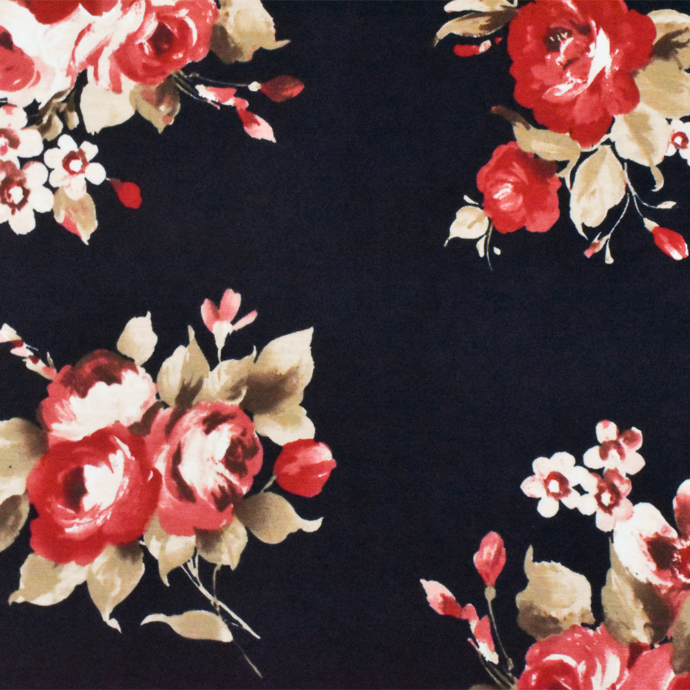 1 Yard Blue Red Multi Floral Printed Stretch Rayon Spandex Jersey Knit Fabric Stylish Activewear And Apparel Designs 60" Width