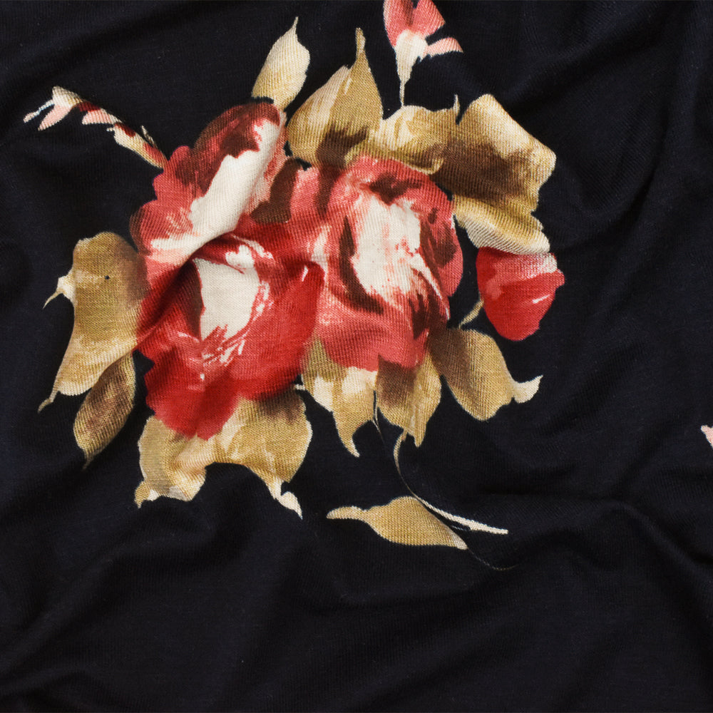 1 Yard Blue Red Multi Floral Printed Stretch Rayon Spandex Jersey Knit Fabric Stylish Activewear And Apparel Designs 60" Width