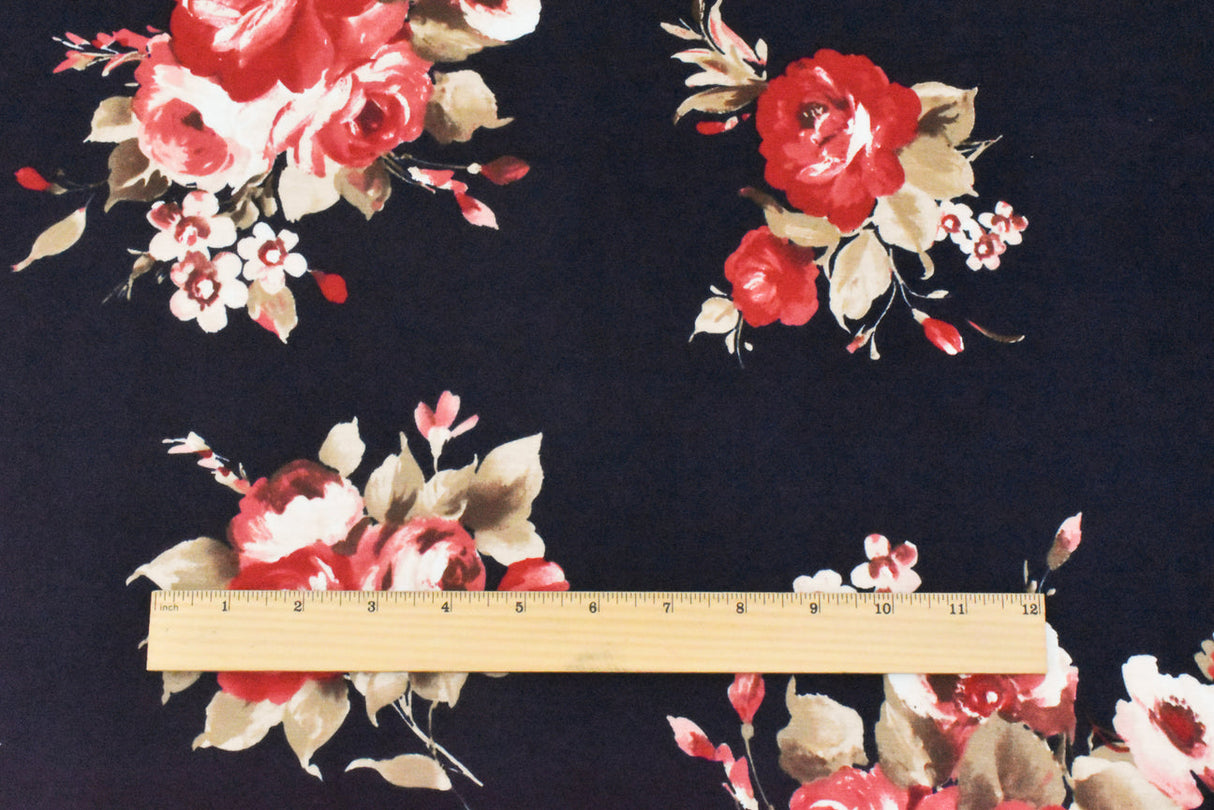 1 Yard Blue Red Multi Floral Printed Stretch Rayon Spandex Jersey Knit Fabric Stylish Activewear And Apparel Designs 60" Width