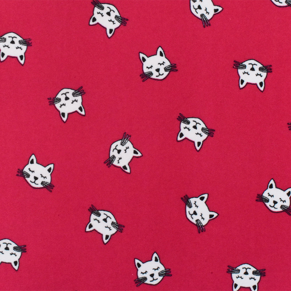 1 Yard Red White Black Cat Printed Stretch Poly Spandex Brushed Jersey Knit Fabric 62" Width