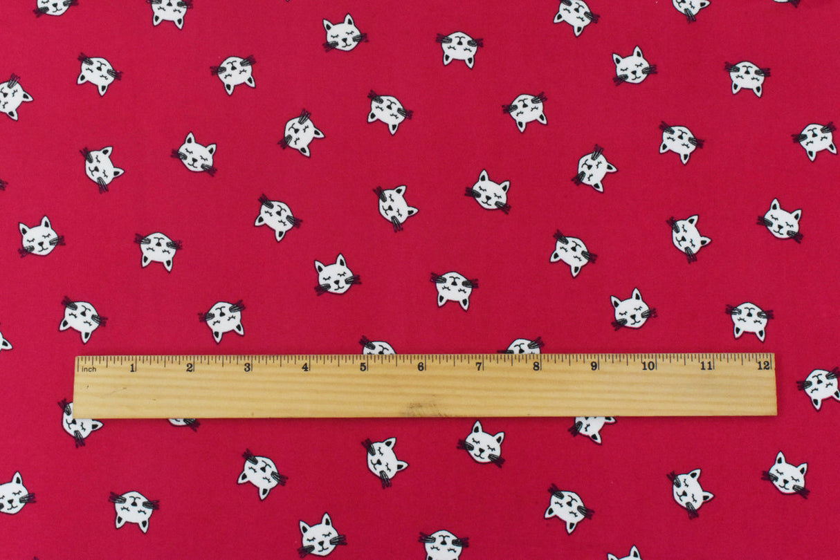 1 Yard Red White Black Cat Printed Stretch Poly Spandex Brushed Jersey Knit Fabric 62" Width