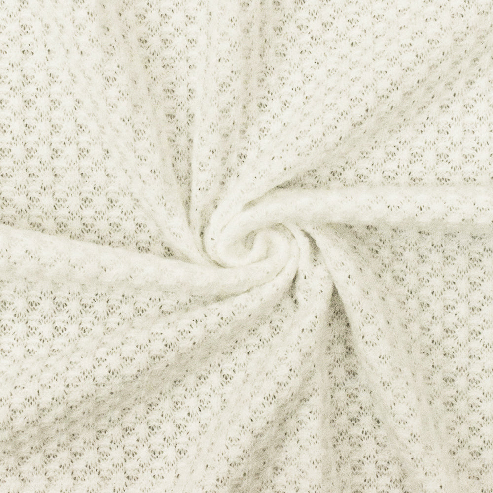 1 Yard Ivory Solid Stretch Poly Blend Thermal Waffle Knit Fabric, Perfect for Blouses, Dresses, and Layering Pieces 58" Width