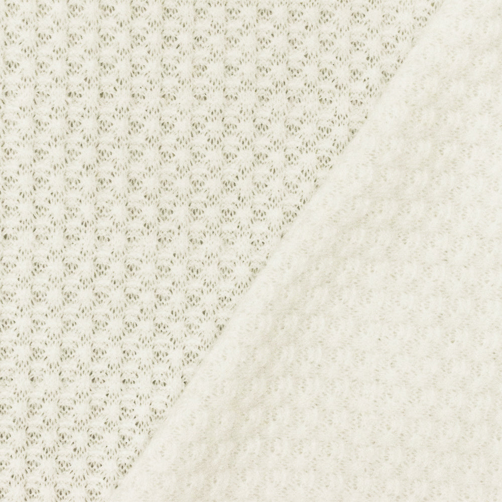 1 Yard Ivory Solid Stretch Poly Blend Thermal Waffle Knit Fabric, Perfect for Blouses, Dresses, and Layering Pieces 58" Width