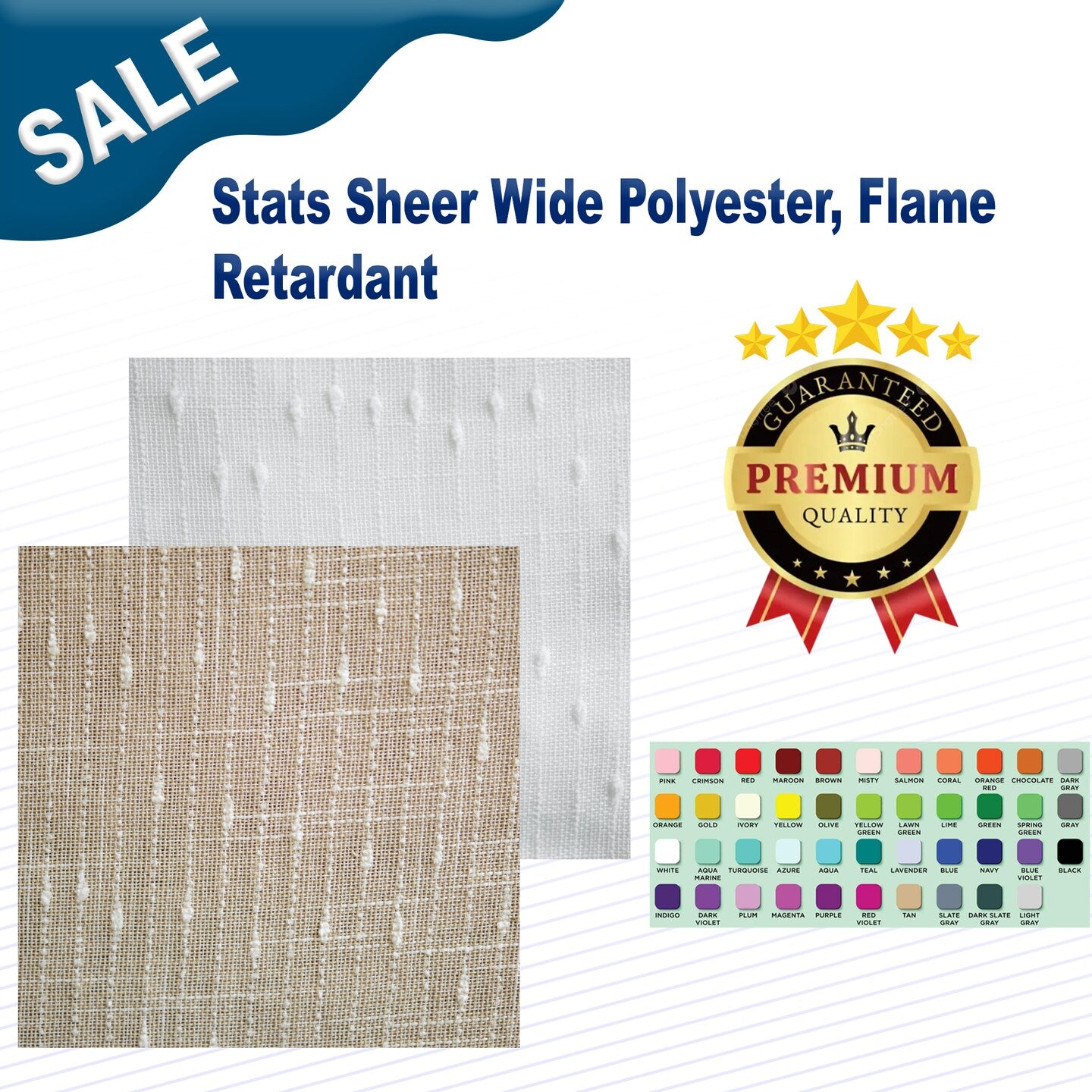 1 Yard Stats Sheer Wide Polyester Flame Retardant