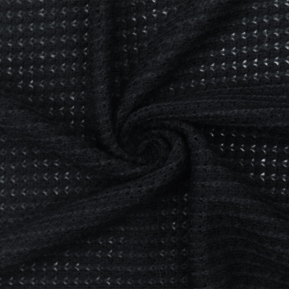 1 Yard Black Solid Stretch Poly Blend Mesh-Like Thermal Sweater Knit Fabric 58" Width