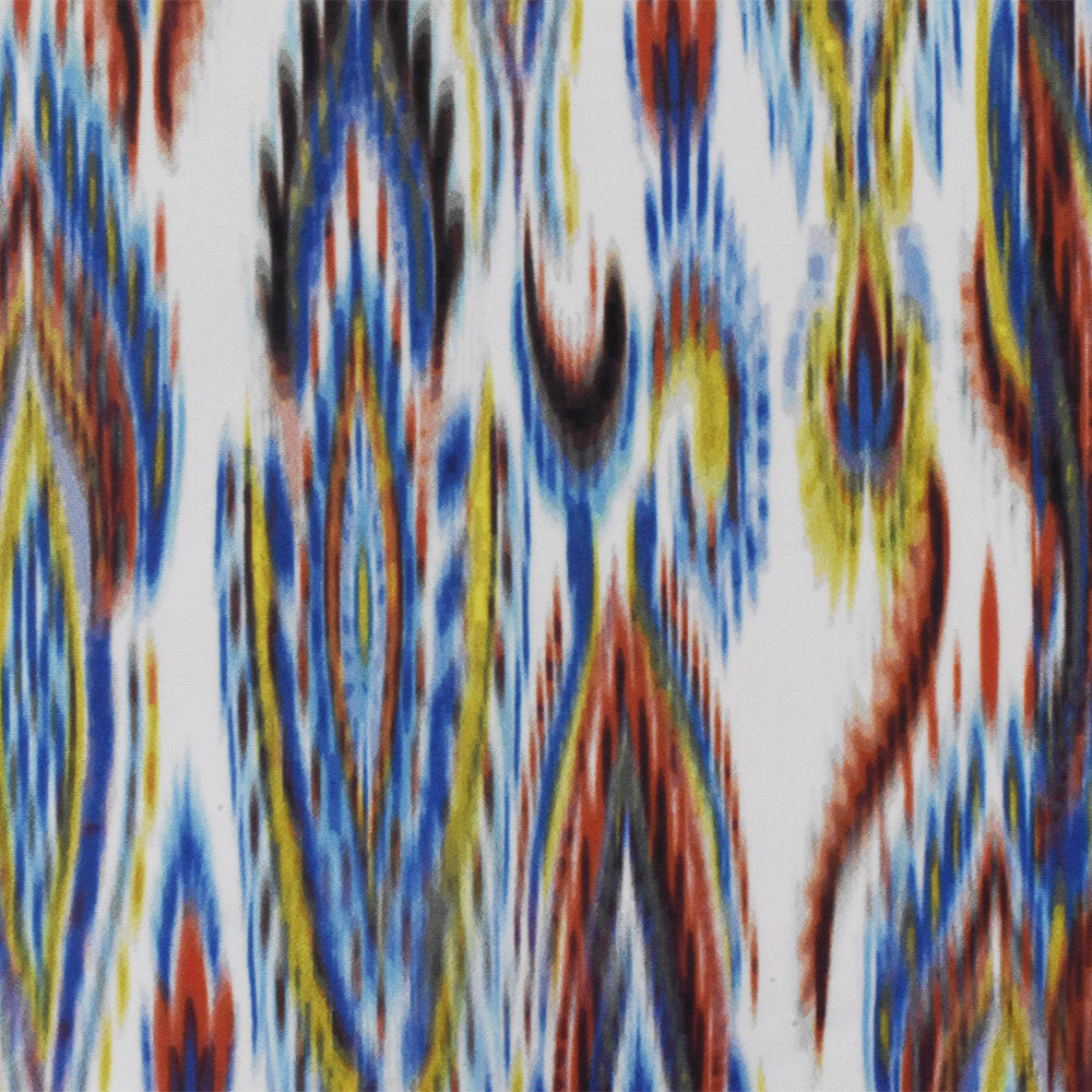 1 Yard White Multi Abstract Ikat Print Stretch Swimwear Fabric is Crafted from Soft Polyester Spandex Tricot Knit 58" Width