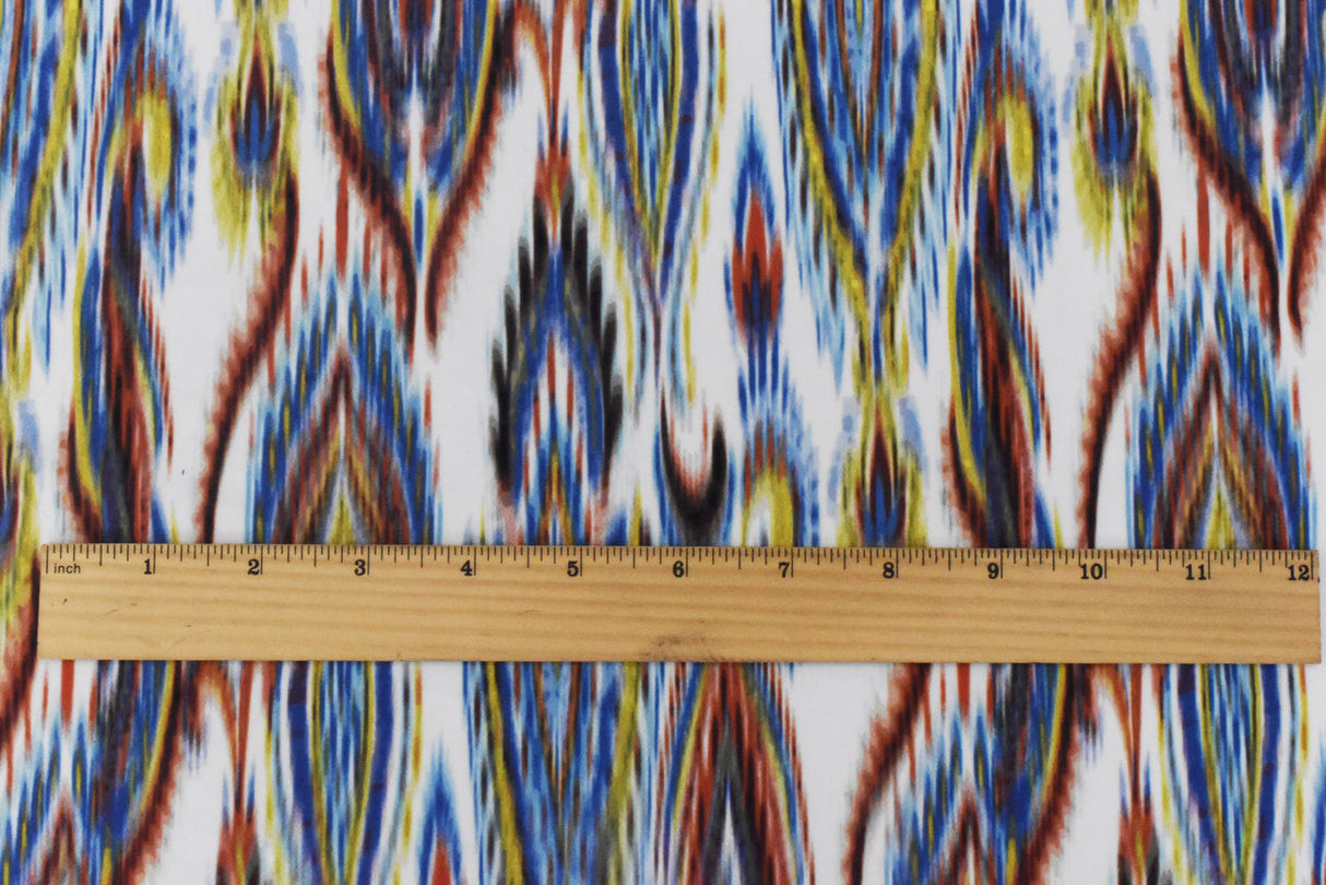 1 Yard White Multi Abstract Ikat Print Stretch Swimwear Fabric is Crafted from Soft Polyester Spandex Tricot Knit 58" Width