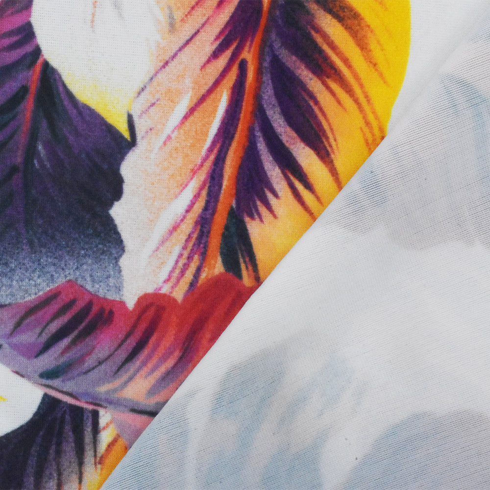 1 Yard White Purple Multi Leaves Printed Stretch Swimwear Fabric, It Suits Performance Garments and Everyday Wear Alike 58" Width